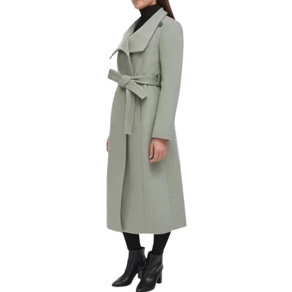 Kenneth Cole Sage Green Belted Wool Blend Long Walking Trench Coat Size 14 New - Picture 5 of 11